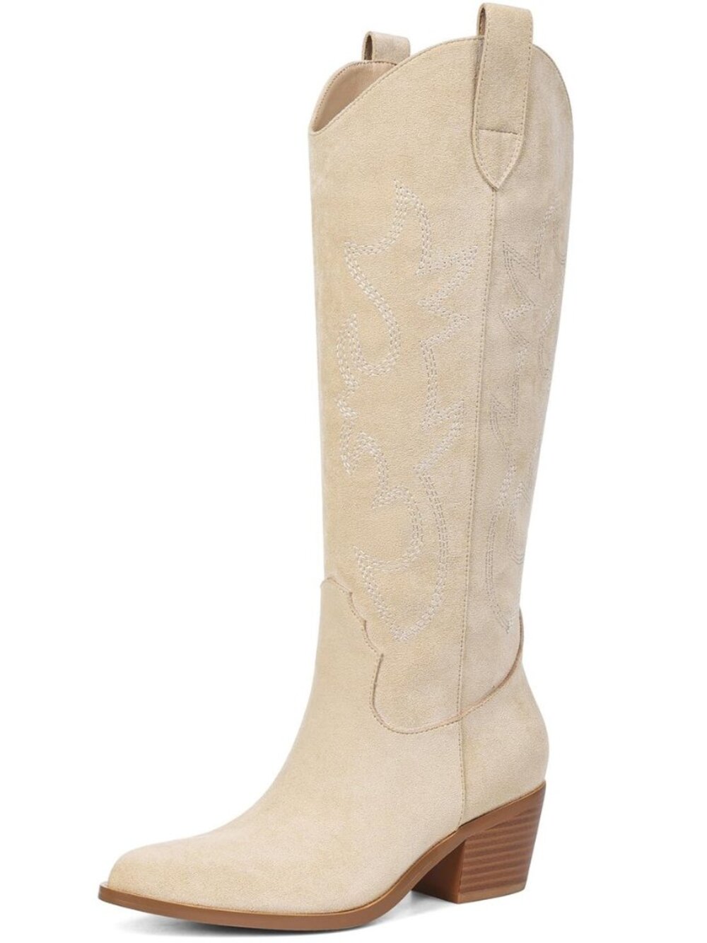 White Cowgirl Boot Cowboy Boots for Women Embroidered Pull-On Chunky Stacked